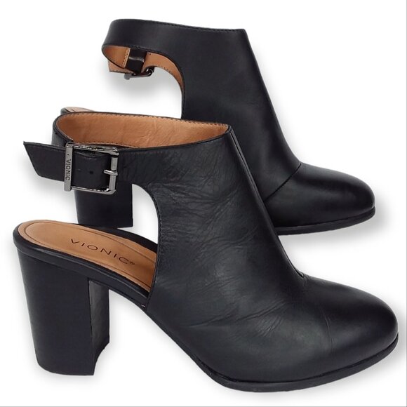 Vionic Lacey Block Heel Shoes Size 8.5 Leather Black Round Toe Orthotic Insole - Picture 7 of 15